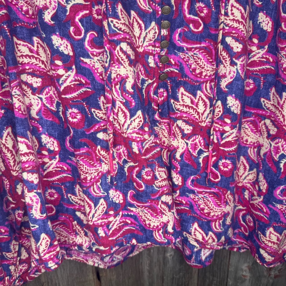 Anthropologie Pilcro Lucille Peasant Blouse Floral Blue Pink Small - Picture 4 of 12